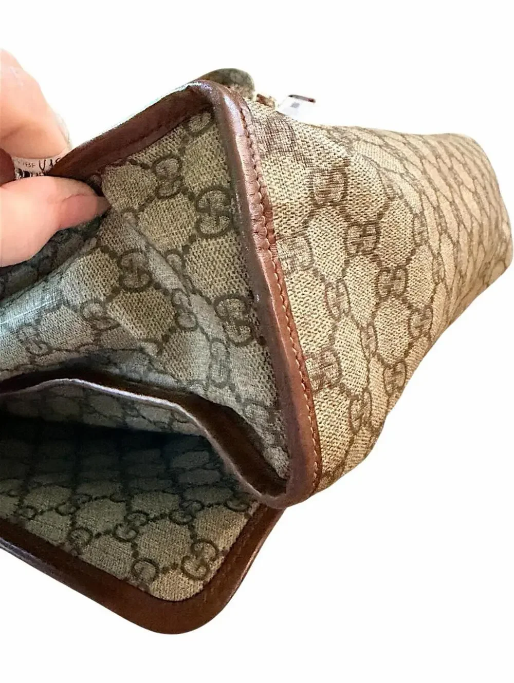 Gucci Beige/Brown Monogram Messenger Bag with Green & Red Web